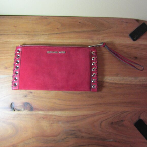 michael kors real red suede clutch purse (W4238) - Picture 1 of 10